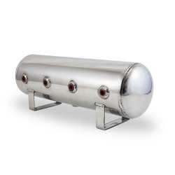 2.5 Gal Alum Air Tank - (4) 1/4" face ports, & 1/4" drain port - 20" L x 6" D - Polished