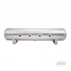 4 Gal Alum Air Tank - (4) 1/4" face ports, (2) 3/8" end ports, & 1/4" drain port - 30" L x 6" D