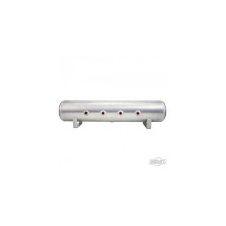 4 Gal Alum Air Tank - (4) 1/4" face ports, (2) 3/8" end ports, & 1/4" drain port - 30" L x 6" D